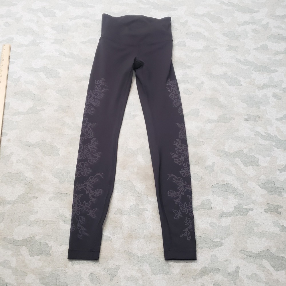 Lululemon Leggings Womens 4 Black Everlux Flocked Yoga Gym Training Pull On